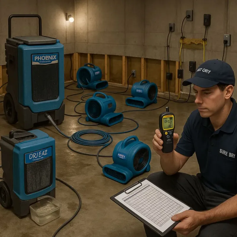 Structural Drying and Dehumidification process in San Diego Country Estates, CA